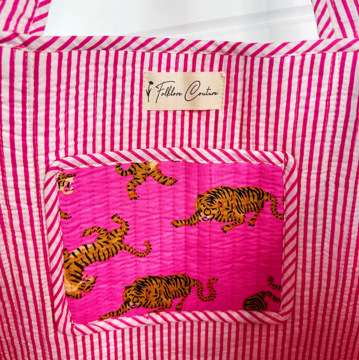 Quilted Tiger Tote | SMALL Pink Tiger