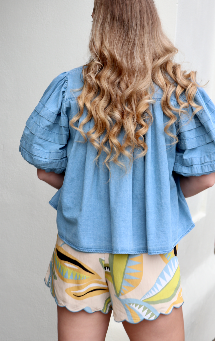 Riley Denim Puff Sleeve Top