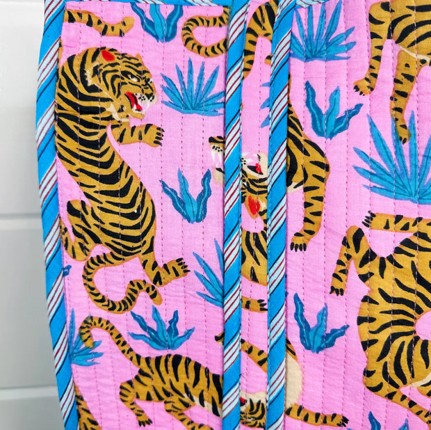 Quilted Tiger Tote | Pink & Blue Tigers