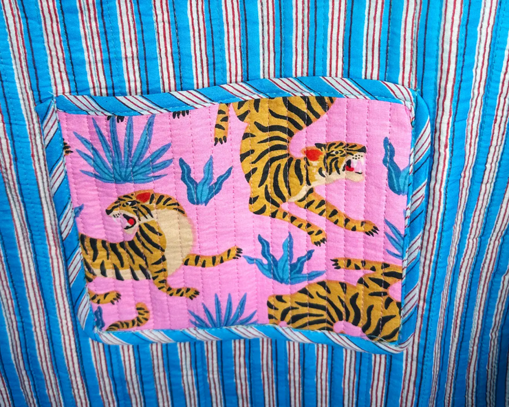 Quilted Tiger Tote | Pink & Blue Tigers