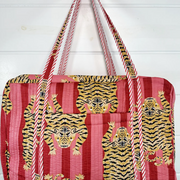 Quilted Weekender Duffle Bag |  Red Stripe Tiger Print