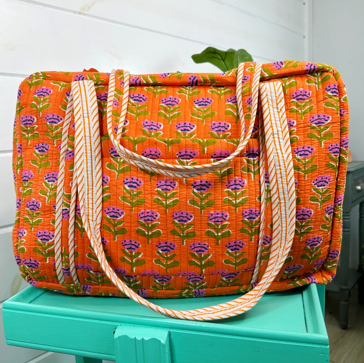 Quilted Weekender Duffle Bag |  Orange