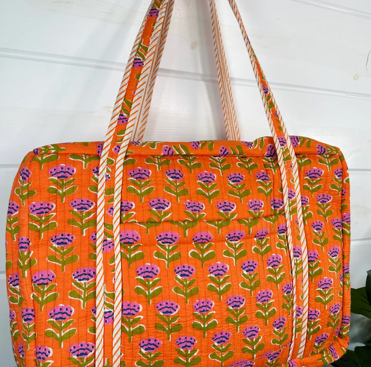 Quilted Weekender Duffle Bag |  Orange