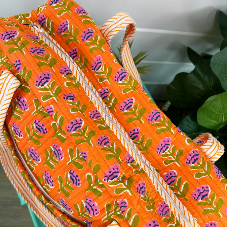Quilted Weekender Duffle Bag |  Orange