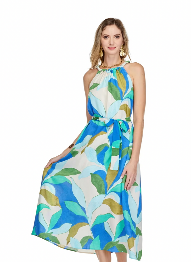 Sea Breeze Leaves Halter Maxi