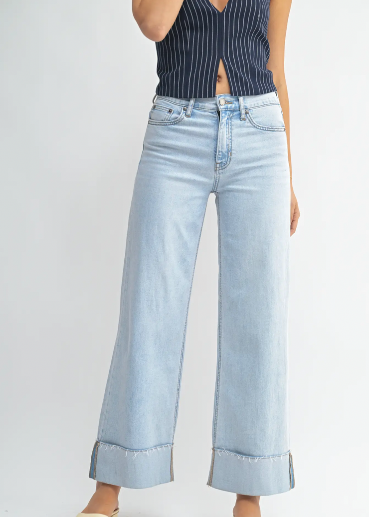 Cuffed Wide Ankle Denim | Vintage Light