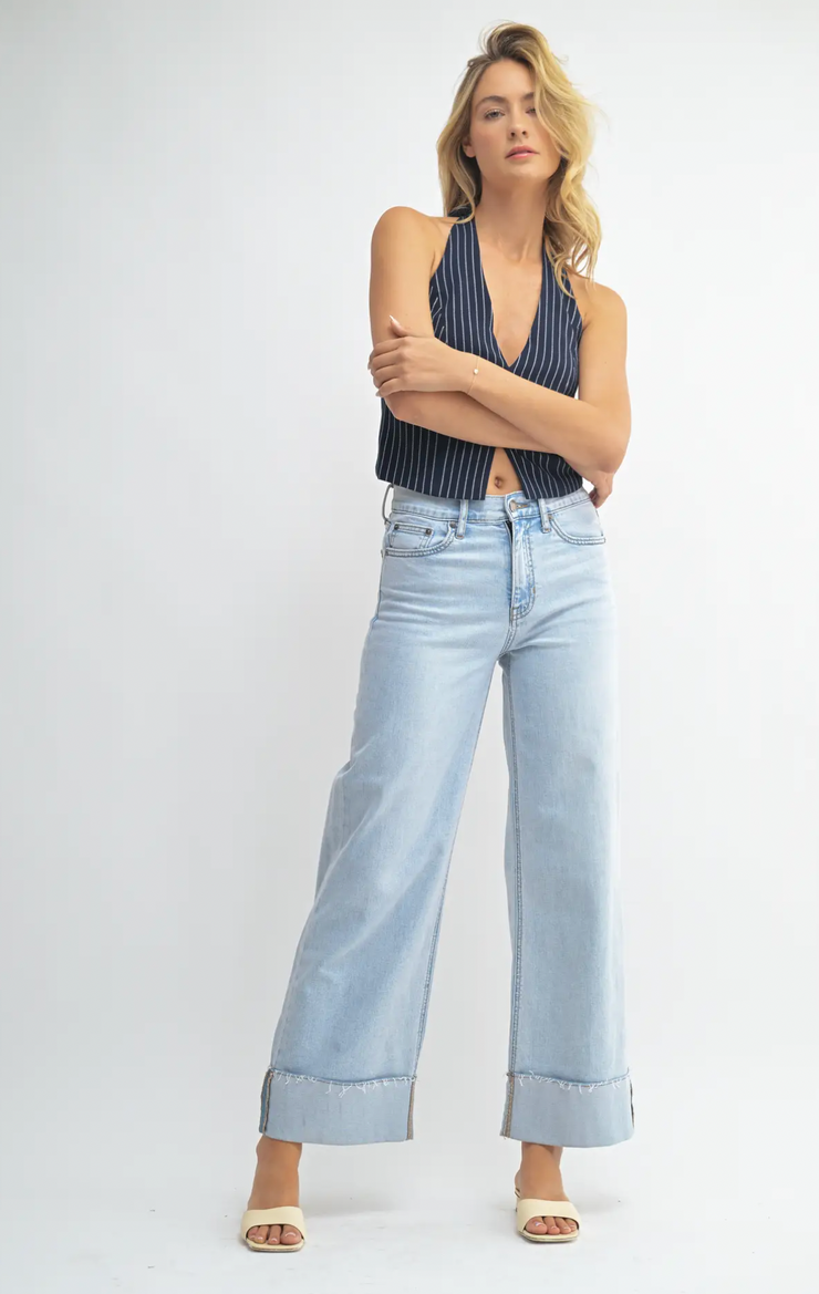 Cuffed Wide Ankle Denim | Vintage Light
