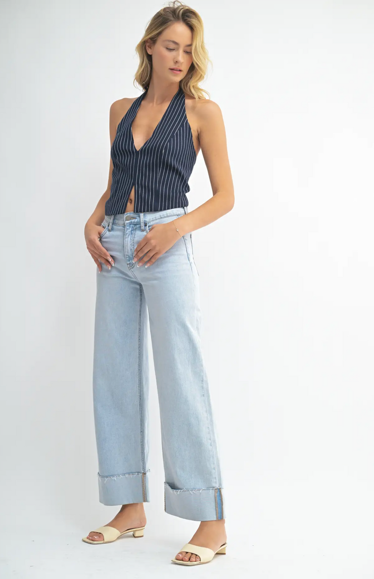 Cuffed Wide Ankle Denim | Vintage Light