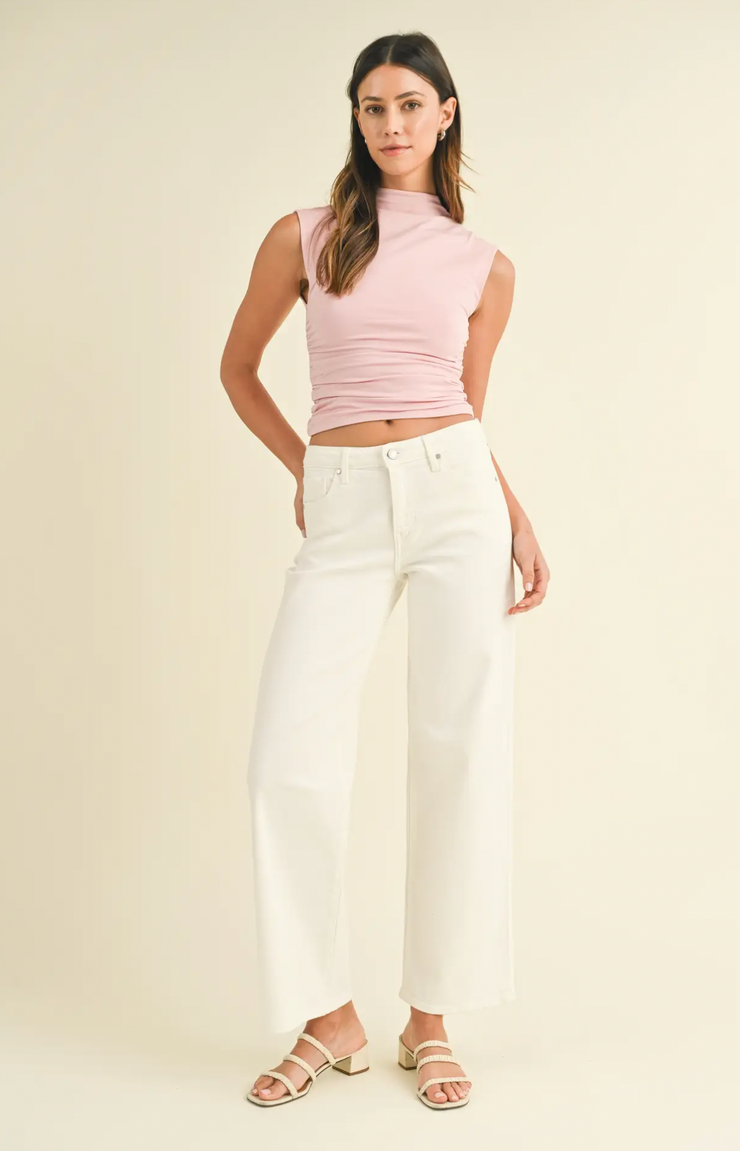 Mid Rise Slim Wide Leg
