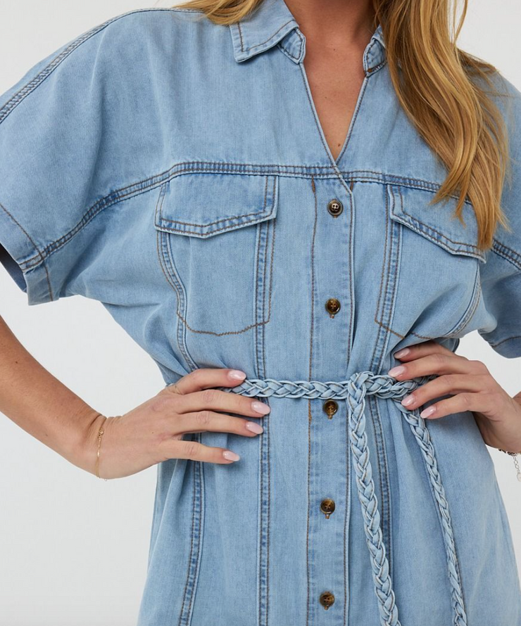 Austin Denim Braided Belt Dress