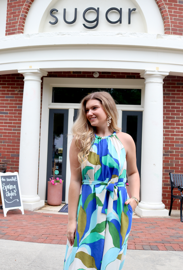 Sea Breeze Leaves Halter Maxi