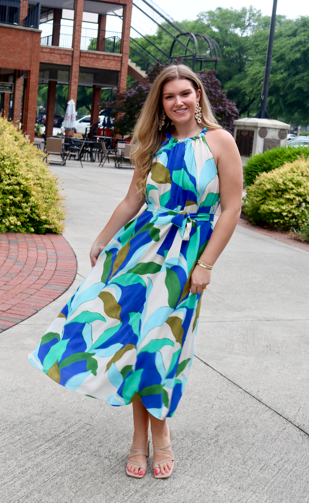 Sea Breeze Leaves Halter Maxi