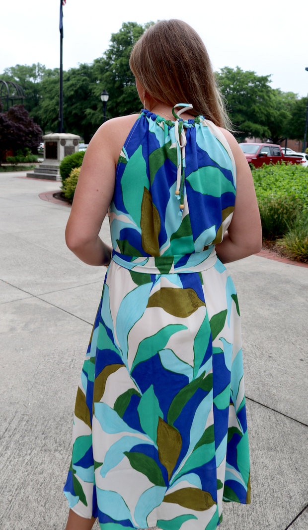 Sea Breeze Leaves Halter Maxi