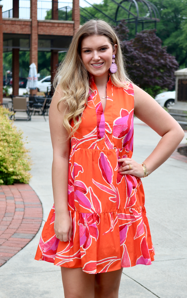 Tangerine Tango Floral Dress