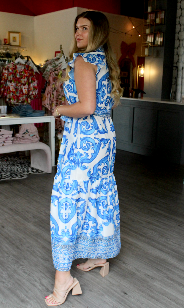 Blue Waves Button Front Maxi