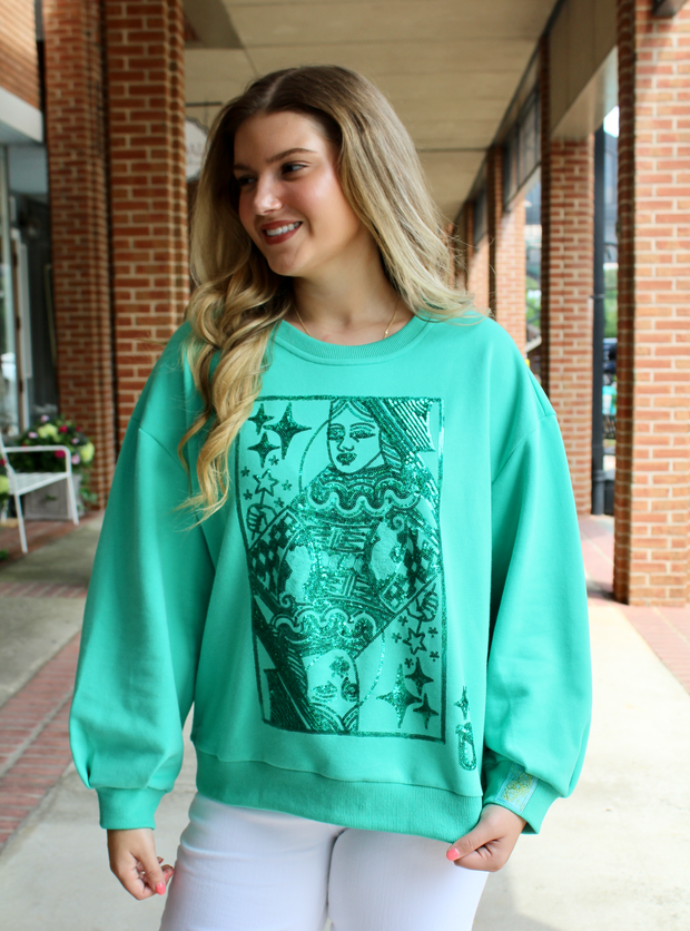 Emerald Green Queen Card Logo Sweatshirt