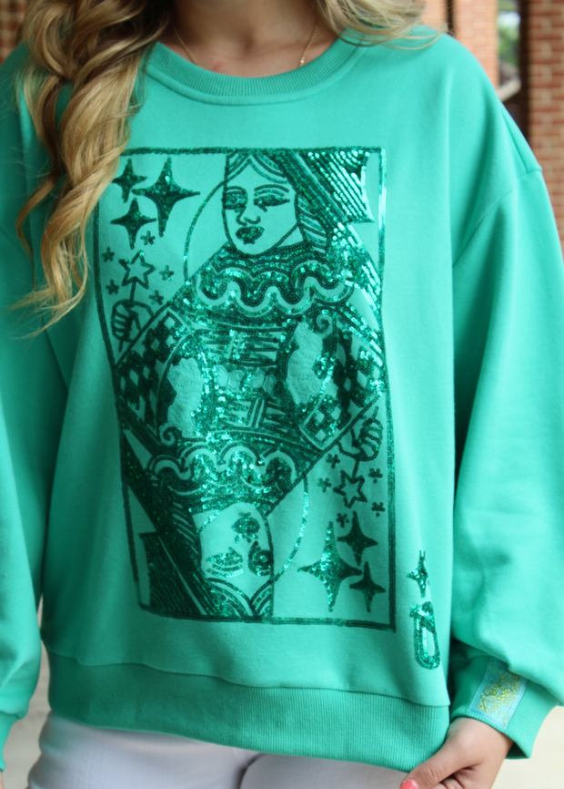 Emerald Green Queen Card Logo Sweatshirt