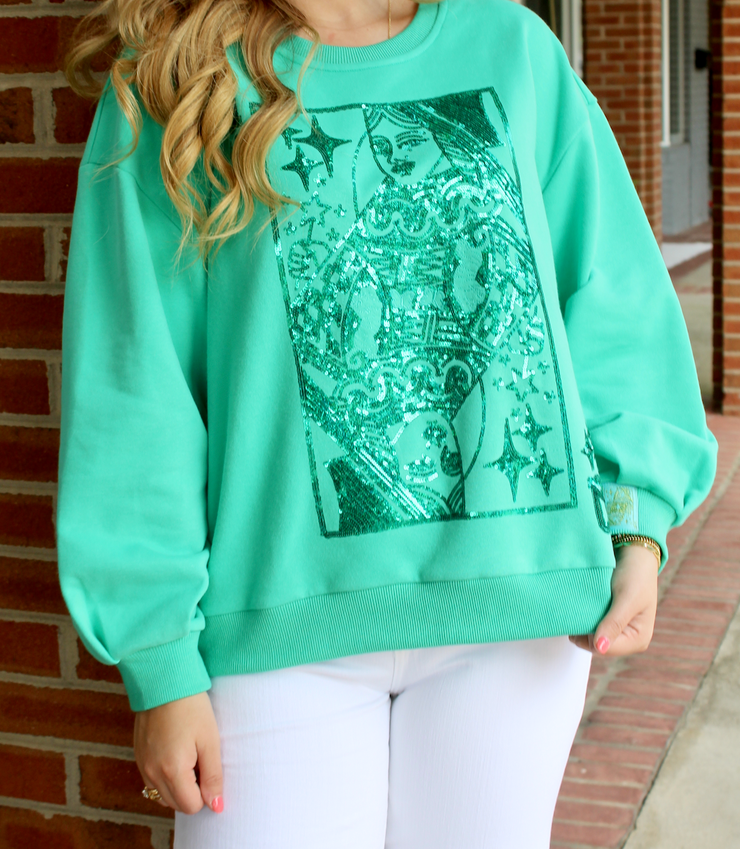 Emerald Green Queen Card Logo Sweatshirt