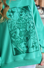 Emerald Green Queen Card Logo Sweatshirt
