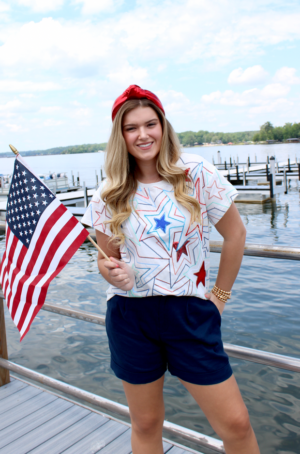 White, Red & Blue Groovy Star Tee