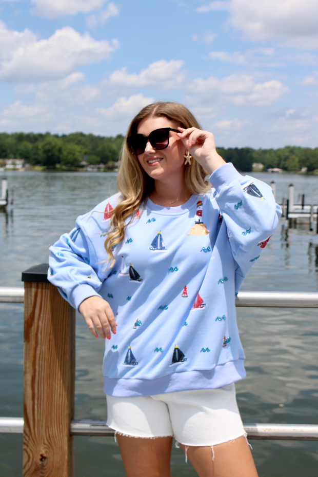 Dusty Blue Sailboat Icon Sweatshirt