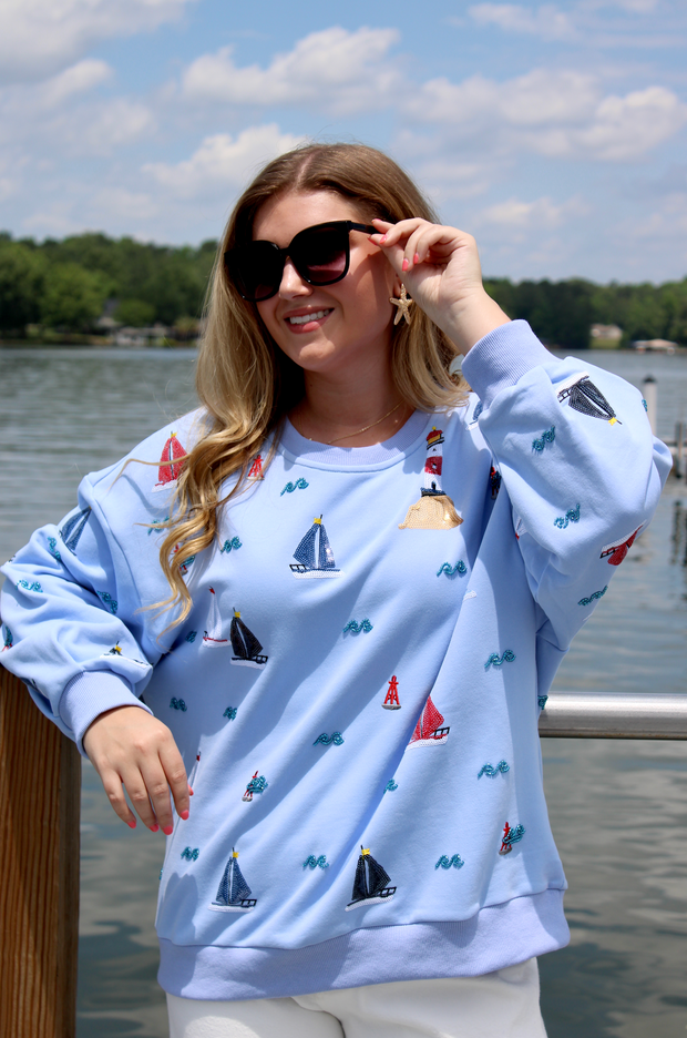 Dusty Blue Sailboat Icon Sweatshirt