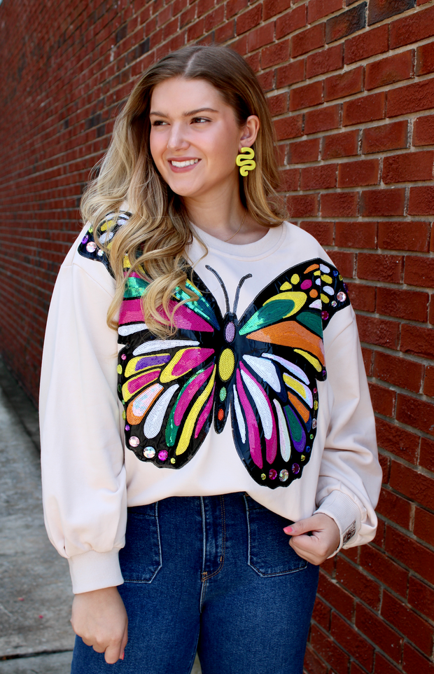 Beige Oversized Butterfly Sweatshirt