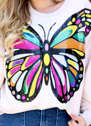 Beige Oversized Butterfly Sweatshirt