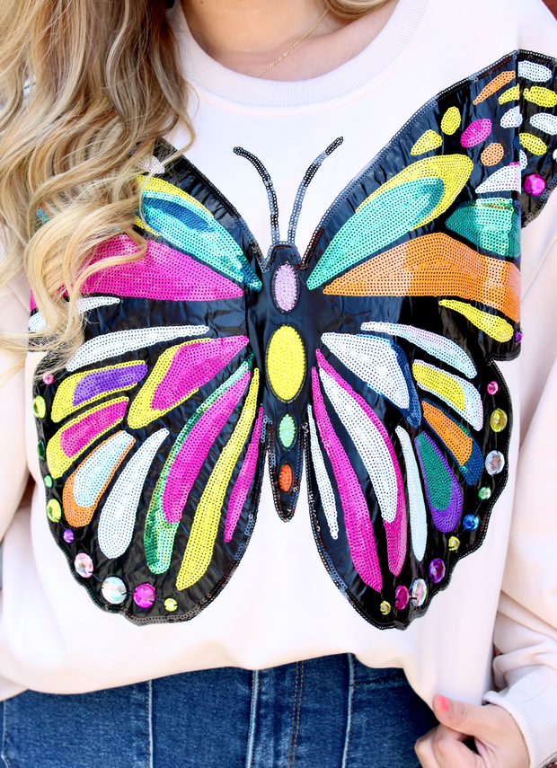 Beige Oversized Butterfly Sweatshirt