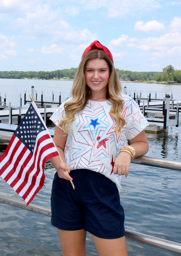 White, Red & Blue Groovy Star Tee