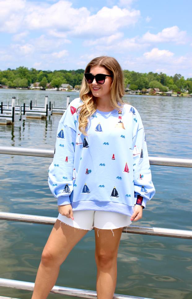Dusty Blue Sailboat Icon Sweatshirt