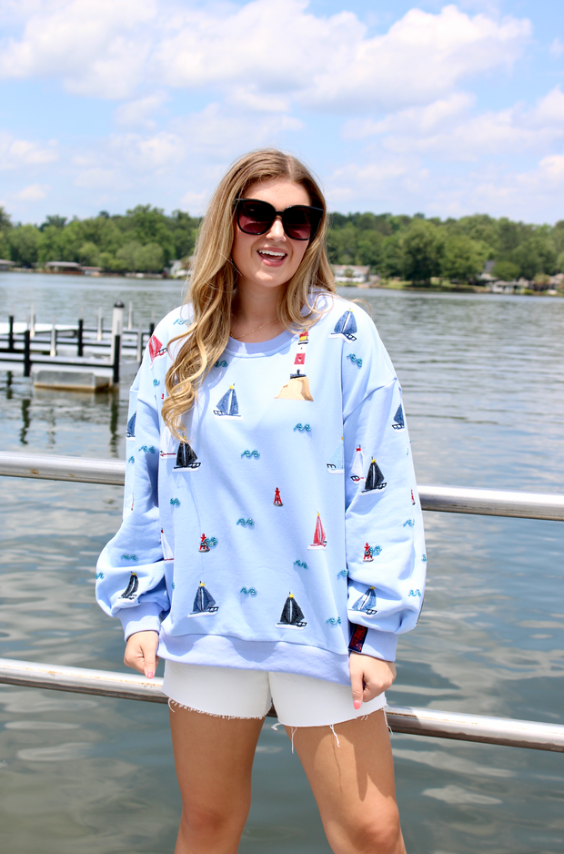 Dusty Blue Sailboat Icon Sweatshirt