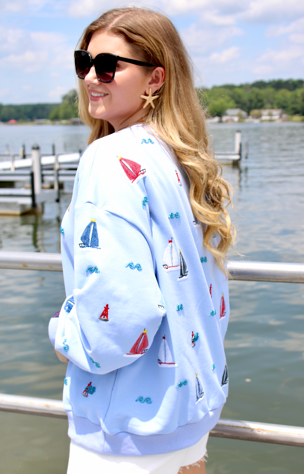 Dusty Blue Sailboat Icon Sweatshirt