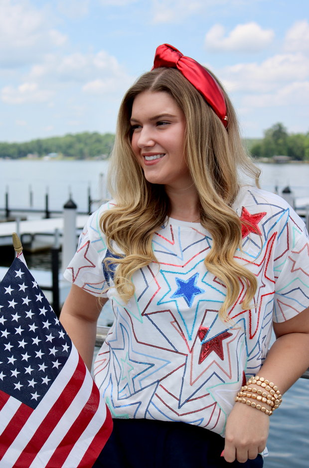 White, Red & Blue Groovy Star Tee