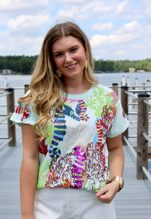 Light Blue Coral & Seahorse Tee