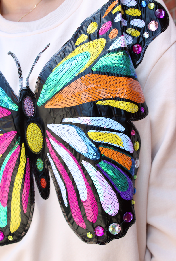 Beige Oversized Butterfly Sweatshirt