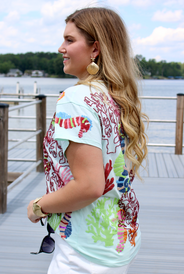 Light Blue Coral & Seahorse Tee