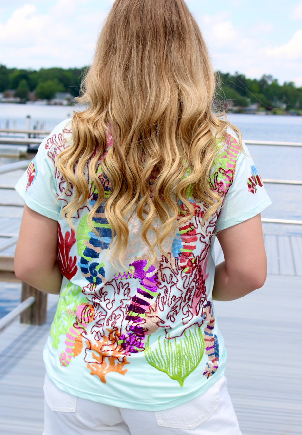 Light Blue Coral & Seahorse Tee
