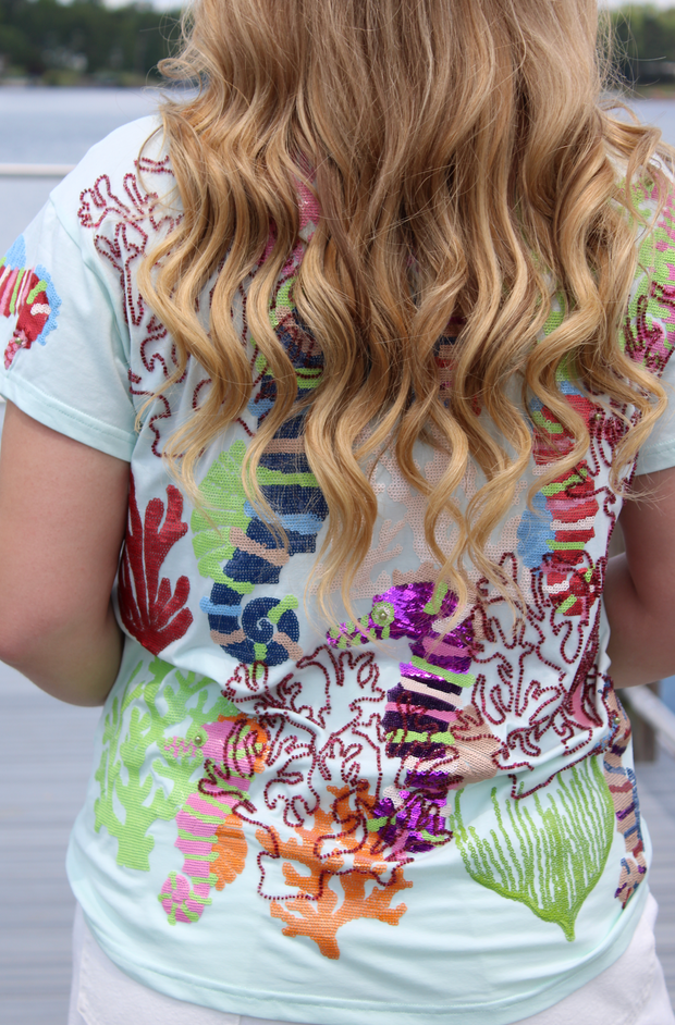 Light Blue Coral & Seahorse Tee