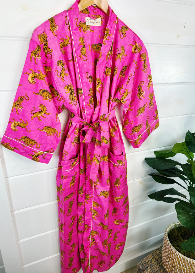 Comfy Chic Cotton Robe | Pink Tiger