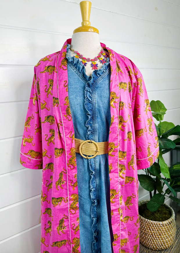 Comfy Chic Cotton Robe | Pink Tiger
