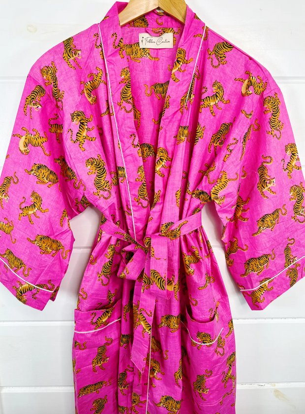 Comfy Chic Cotton Robe | Pink Tiger