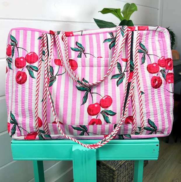 Quilted Weekender Duffle Bag |  Cherry Print