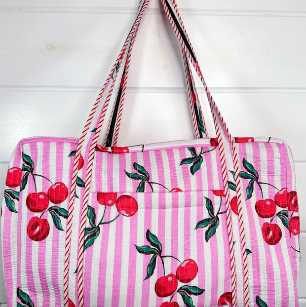 Quilted Weekender Duffle Bag |  Cherry Print