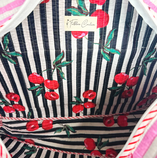 Quilted Weekender Duffle Bag |  Cherry Print