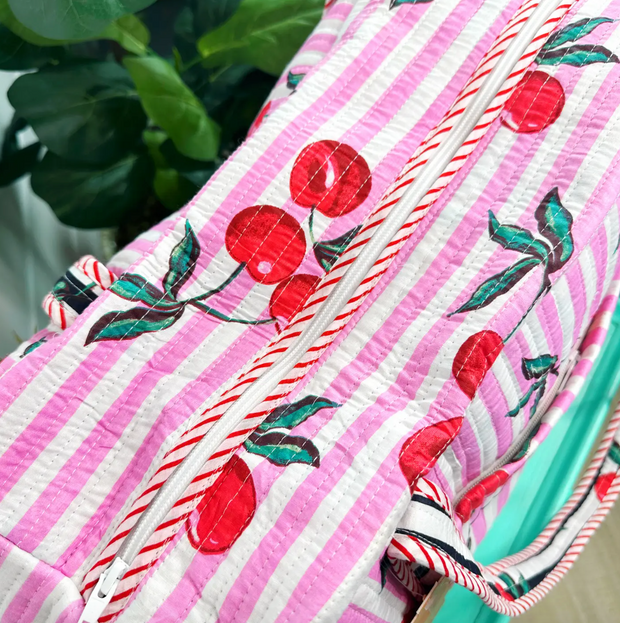 Quilted Weekender Duffle Bag |  Cherry Print