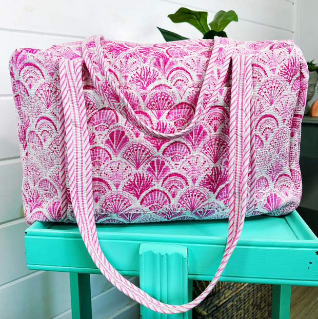 Quilted Weekender Duffle Bag |  Pink Shell