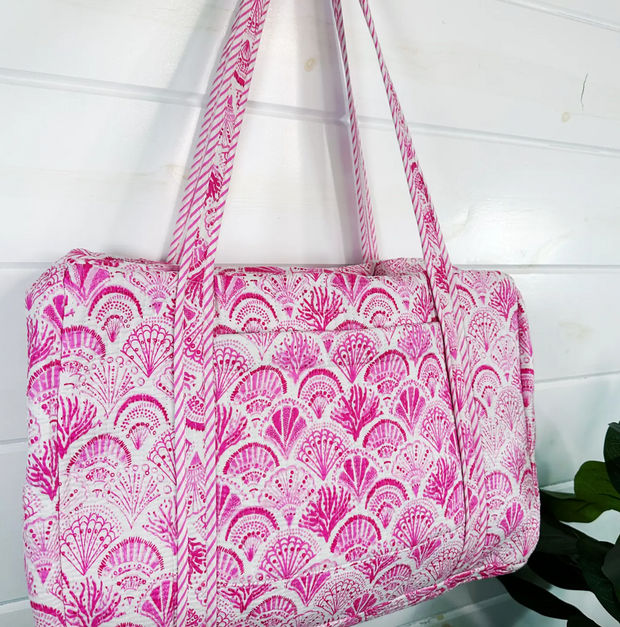 Quilted Weekender Duffle Bag |  Pink Shell