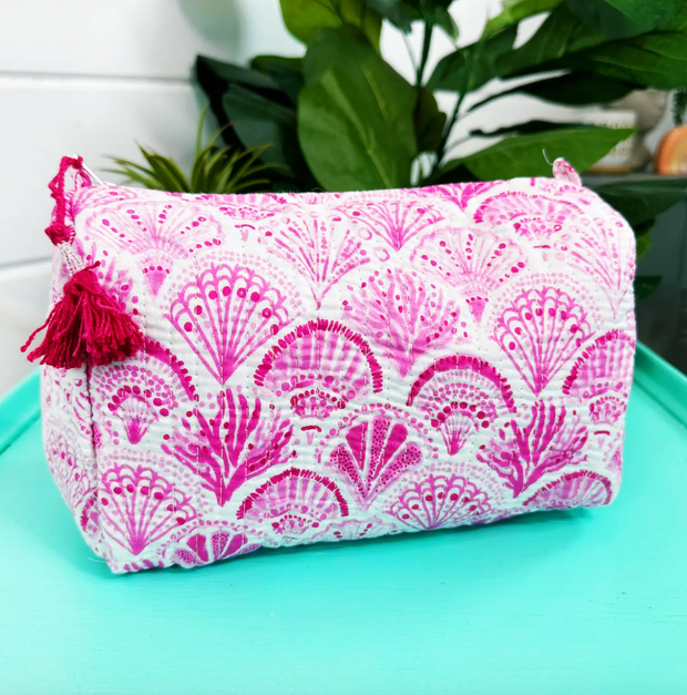 Quilted Cosmetic Bag | Pink Shell