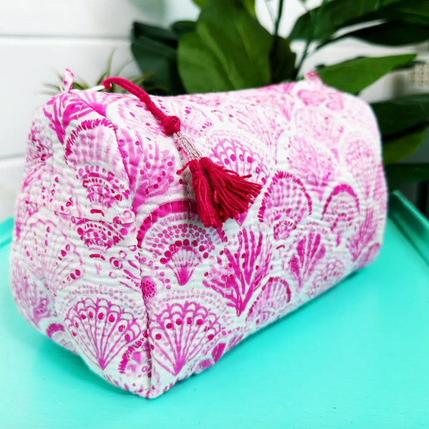 Quilted Cosmetic Bag | Pink Shell